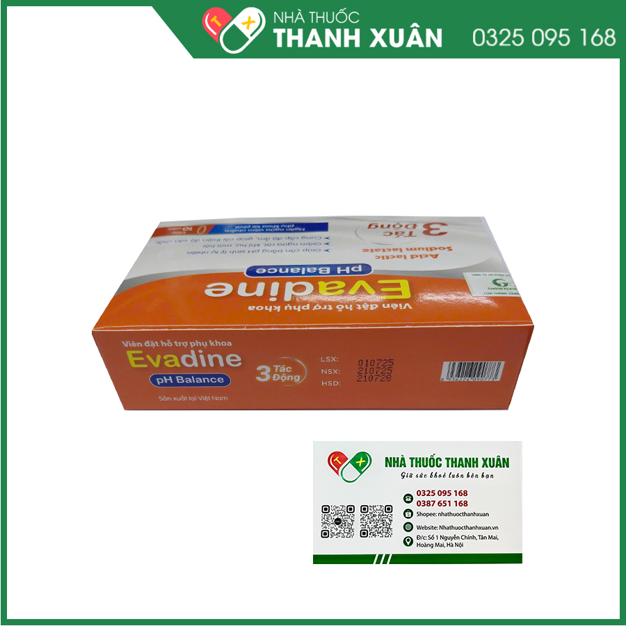 Evadine - Viên đặt hỗ trợ phụ khoa giúp cân bằng pH, hỗ trợ giảm viêm, cải thiện độ săn chắc và đàn hồi của niêm mạc